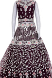 Kids Ghagra Choli Party Wear Wine colour with Contrast Thread Work