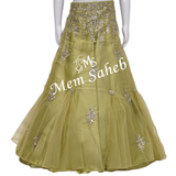 Kids Ghagra Choli Pista Green Nett Party wear with bell Sleeves