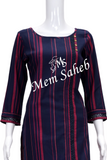 Kurti Blue Rayon with stripes and lace having three fourth sleeves