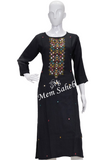Kurti Dark Grey Silk with Three fourth Sleeves and Mirror Embroidery