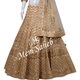 Bridal Ghagra Choli Peach Tissue with Designer Sleeves and Contrast Dupatta