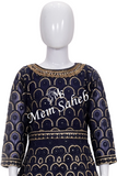 Kids Gown Navy Blue Party wear Nett with All over work and Full Sleeves