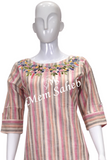 Kurti Cotton Multi Colour Stripes with Embroidery and three fourth sleeves