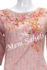 Kurti Cotton Peach Grey stripes with Embroidery and Elbow sleeves