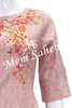 Kurti Cotton Peach Grey stripes with Embroidery and Elbow sleeves