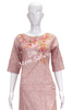 Kurti Cotton Peach Grey stripes with Embroidery and Elbow sleeves