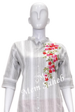 Kurti Cotton White and Grey Stripes with collar neck