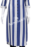Kurti Cotton White with Blue Stripes and Collar Neck