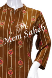 Kurti Set Brown Cotton Floral print top with Chikan pant