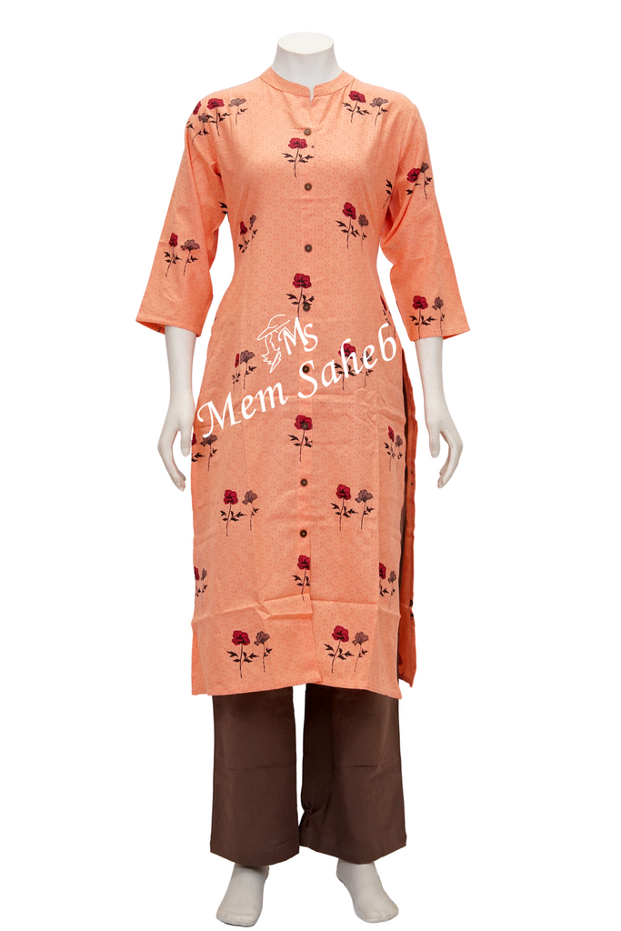 Kurti Set Cotton Floral print Top with Contrast palazzo