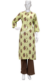 Kurti Set Pista Green Cotton Floral print Top with Contrast palazzo