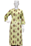 Kurti Set Pista Green Cotton Floral print Top with Contrast palazzo