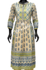 Kurti Set Pista Green Frock Style Silk Top with Floral print and Gold Stripes Palazzo
