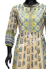 Kurti Set Pista Green Frock Style Silk Top with Floral print and Gold Stripes Palazzo