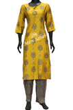 Kurti Set Silk Top having Floral and Gold print with Contrast pant