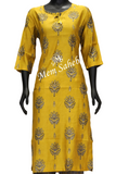 Kurti Set Silk Top having Floral and Gold print with Contrast pant