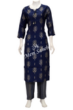 Kurti Set Silk Top having Floral and Gold print with Contrast pant