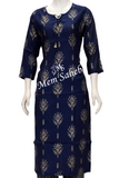 Kurti Set Silk Top having Floral and Gold print with Contrast pant