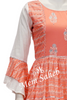 Kurti Tomato Pink Cotton Long with contrast White and Silver print