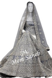 Lehenga Choli Grey Nett Semistitched with Silver Cords Embroidery and Stones