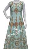 Anarkali Sea Green Gown style Raw Silk dress with Gota Cords and Sequin