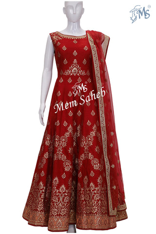 Bridal Gown Brick Red Gota work and Embroidery with Fancy Dupatta