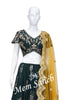 Crop Skirt Bottle Green Rawsilk Blouse Contrast Dupatta and Sequin Skirt