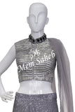 Crop Skirt Light Grey Blouse with all over embroidery and Sequin Skirt