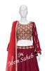 Crop Skirt Maroon Embroidery Blouse Bell Sleeves and Gathered Skirt