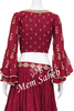 Crop Skirt Maroon Embroidery Blouse Bell Sleeves and Gathered Skirt