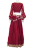 Crop Skirt Maroon Embroidery Blouse Bell Sleeves and Gathered Skirt