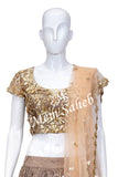 Crop Skirt Mud Brown Net Blouse Georgette Skirt Contrast Peach Dupatta