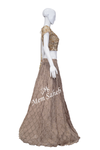 Crop Skirt Mud Brown Net Blouse Georgette Skirt Contrast Peach Dupatta