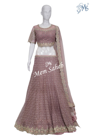 Crop Skirt Onion Pink Chikan Blouse and Skirt with Cut Work Dupatta