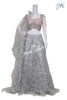 Crop Skirt Peach Mirror Blouse Grey Leather Work Skirt and Ruffle Dupatta