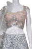 Crop Skirt Peach Mirror Blouse Grey Leather Work Skirt and Ruffle Dupatta
