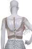 Crop Skirt Peach Mirror Blouse Grey Leather Work Skirt and Ruffle Dupatta