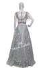 Crop Skirt Peach Mirror Blouse Grey Leather Work Skirt and Ruffle Dupatta