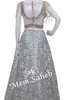 Crop Skirt Peach Mirror Blouse Grey Leather Work Skirt and Ruffle Dupatta
