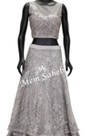 Crop Skirt Silver Grey Blouse with Designer Multi Layer Skirt