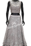 Crop Skirt Silver Grey Blouse with Designer Multi Layer Skirt