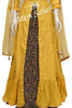 Crop Skirt Yellow Long jacket Blouse with Ikkat Print Skirt