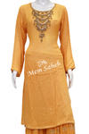 Dress Orange Sequin woven Top Unstitch with Palazzo Pant and Dupatta