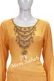 Dress Orange Sequin woven Top Unstitch with Palazzo Pant and Dupatta