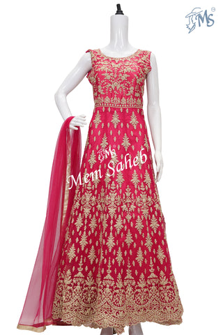 Gown Hot Pink Tulle with heavy all over Embroidery