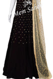 Gown Wine Velvet Off Shoulder with Contrast Fancy Gold Dupatta