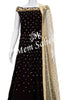 Gown Wine Velvet Off Shoulder with Contrast Fancy Gold Dupatta