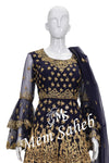 Indo Western Indigo Blue Assymetrical Frock Top with Gharara Pant