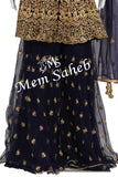 Indo Western Indigo Blue Assymetrical Frock Top with Gharara Pant