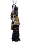 Indo Western Indigo Blue Assymetrical Frock Top with Gharara Pant